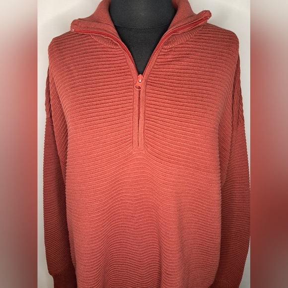 Deep Self Women's Oversized Coral Quarter Zip Ribbed Pullover Sweater - Picture 2 of 7